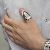 925 Gümüş La Galibe İllallah Yazılı Okçu Zihgir Erkek Yüzük - 8