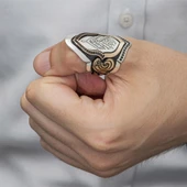 925 Gümüş La Galibe İllallah Yazılı Okçu Zihgir Erkek Yüzük - 6