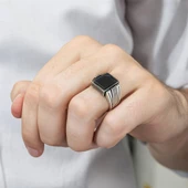 Kare Siyah Oniks Taşlı 925 Gümüş Erkek Yüzük thumbnail 6