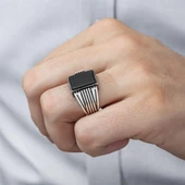 Kare Siyah Oniks Taşlı 925 Gümüş Erkek Yüzük thumbnail 5