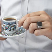 Kare Siyah Oniks Taşlı 925 Gümüş Erkek Yüzük thumbnail 11