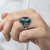 Adalet Terazisi Aqua Mavi Taşlı 925 Gümüş Erkek Yüzük thumbnail 11