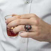 Anka Kuşu Modeli Kırmızı Taşlı 925 Gümüş Erkek Yüzük thumbnail 11