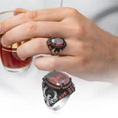 Anka Kuşu Modeli Kırmızı Taşlı 925 Gümüş Erkek Yüzük thumbnail 5