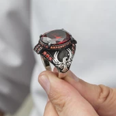 Anka Kuşu Modeli Kırmızı Taşlı 925 Gümüş Erkek Yüzük thumbnail 6