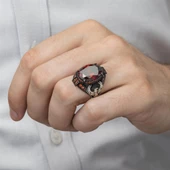 Anka Kuşu Modeli Kırmızı Taşlı 925 Gümüş Erkek Yüzük thumbnail 12