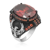 Anka Kuşu Modeli Kırmızı Taşlı 925 Gümüş Erkek Yüzük thumbnail 1