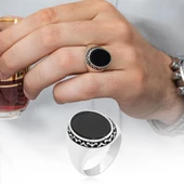 Siyah Oniks Taşlı 925 Gümüş Erkek Yüzük - 9