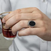 Siyah Oniks Taşlı 925 Gümüş Erkek Yüzük - 12