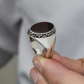 Siyah Oniks Taşlı 925 Gümüş Erkek Yüzük - 5