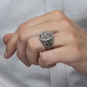 Oyma Desenli Oval Taşsız 925 Gümüş Erkek Yüzük thumbnail 6