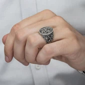 Oyma Desenli Oval Taşsız 925 Gümüş Erkek Yüzük thumbnail 12