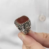 Osmanlı Devleti Armalı Akik Taşlı 925 Gümüş Erkek Yüzük thumbnail 7