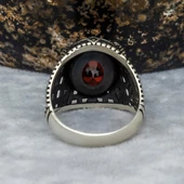 Kırmızı Taşlı Pençeli 925 Gümüş Erkek Yüzük - 7