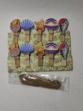 Mini Mandal 10 lu Ahşap Tasarımlı Dekoratif Fotoğraf Mandalı İp Hediyeli - 1