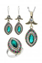 Midyat Serisi Açık Akua Renkli Taşlı Otantik Gümüş Üçlü Kadın Seti thumbnail 1