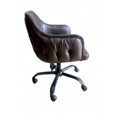 Kapitoneli Çalışma Sandalyesi Yeşil Renk Suni Deri Metal Ayaklı thumbnail 1