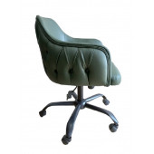 Kapitoneli Çalışma Sandalyesi Yeşil Renk Suni Deri Metal Ayaklı thumbnail 3