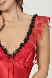 Kırmızı Evening Gown Saten Gecelik - 4
