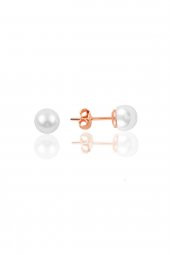 Gümüş rose  6 mm inci küpe - 1