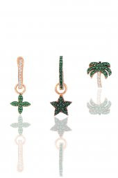 Gümüş rose yeşil taşlı yıldız yonca ve palmiye Kombin Üçlü Küpe Seti thumbnail 1