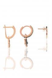 Gümüş rose yeşil taşlı yıldız yonca ve palmiye Kombin Üçlü Küpe Seti thumbnail 2