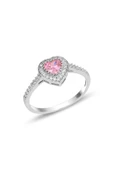 Gümüş Rodyumlu Pırlanta Modeli Pembe Taşlı Kalp Yüzük SGTL11603PEMBE - 1