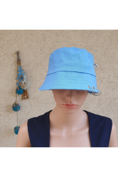 Mavi, Piercingli, Çengelli İğneli Balıkçı Bucket Şapka - 2