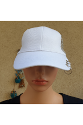Beyaz, Piercingli, Zincir Detaylı Gotik Şapka, Kep - 2