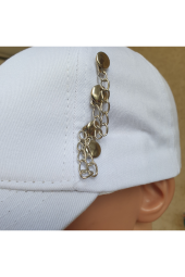 Beyaz, Piercingli, Zincir Detaylı Gotik Şapka, Kep - 3