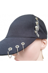 Siyah, Piercingli, Zincir Detaylı Gotik Şapka, Kep - 2
