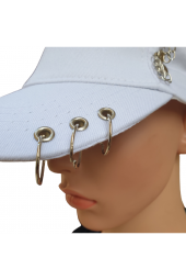 Beyaz, Piercingli, Zincir Detaylı Gotik Şapka, Kep - 4