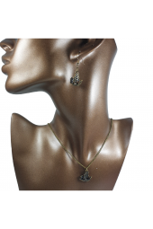 Bronz Renk 20mm Yelkenli Figürlü Kolye ve Küpe Seti - 1