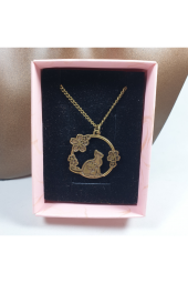 Bronz Renk 30mm Kedi Figürlü Kolye - 1