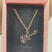 Bakır Renk 25mm Gitar Figürlü Kolye - 2