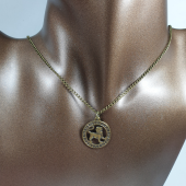 Bronz Renk 22mm Aslan Burcu Figürlü Kolye - 1
