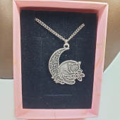 Gümüş Renk 32mm Sihirli Kedi Figürlü Kolye - 2