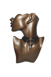 Halkalı Haç Figürlü Gotik Suni Deri Choker - 1