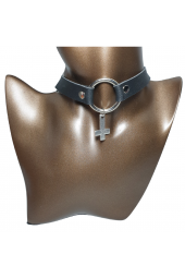 Halkalı Haç Figürlü Gotik Suni Deri Choker - 2