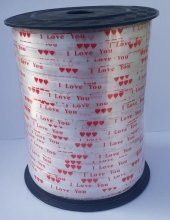 8mm 1 Adet Beyaz I Love You Yazılı Kalp Desenli Rafya, Uçan Balon İpi - 1