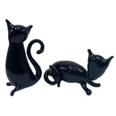 Murano Cam İkili Kara Kedi Dekoratif Biblo thumbnail 1