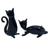 Murano Cam İkili Kara Kedi Dekoratif Biblo thumbnail 3