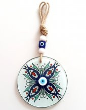 Turkuaz Ve Lacivert Renk Çiçekli Füzyon Cam Duvar Süsü thumbnail 1