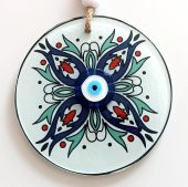 Turkuaz Ve Lacivert Renk Çiçekli Füzyon Cam Duvar Süsü thumbnail 3