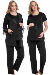 Siyah Renk ve Sabahlıklı JNK-35737 Hamile Lohusa Pijama Takımı - 1