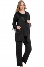Siyah Renk ve Sabahlıklı JNK-35737 Hamile Lohusa Pijama Takımı - 2