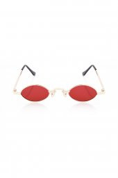 POLO55 Kırmızı Metal Çerçeveli Küçük Oval Retro Güneş Gözlüğü thumbnail 2