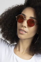 POLO55 Kırmızı Metal Çerçeveli Yuvarlak Kadın Güneş Gözlüğü thumbnail 2