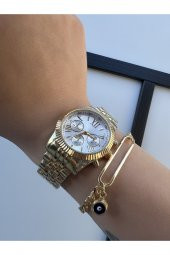 Dekoratif Göstergeli Gold Metal Kordon Unisex Kol Saati PLUM004R001 - 1