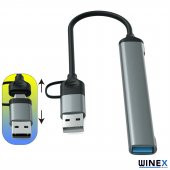 Winex 5in1 UsbA ve Type-C To UsbA 3.01, TF, SD Çoklayıcı Hub Adaptör - 5